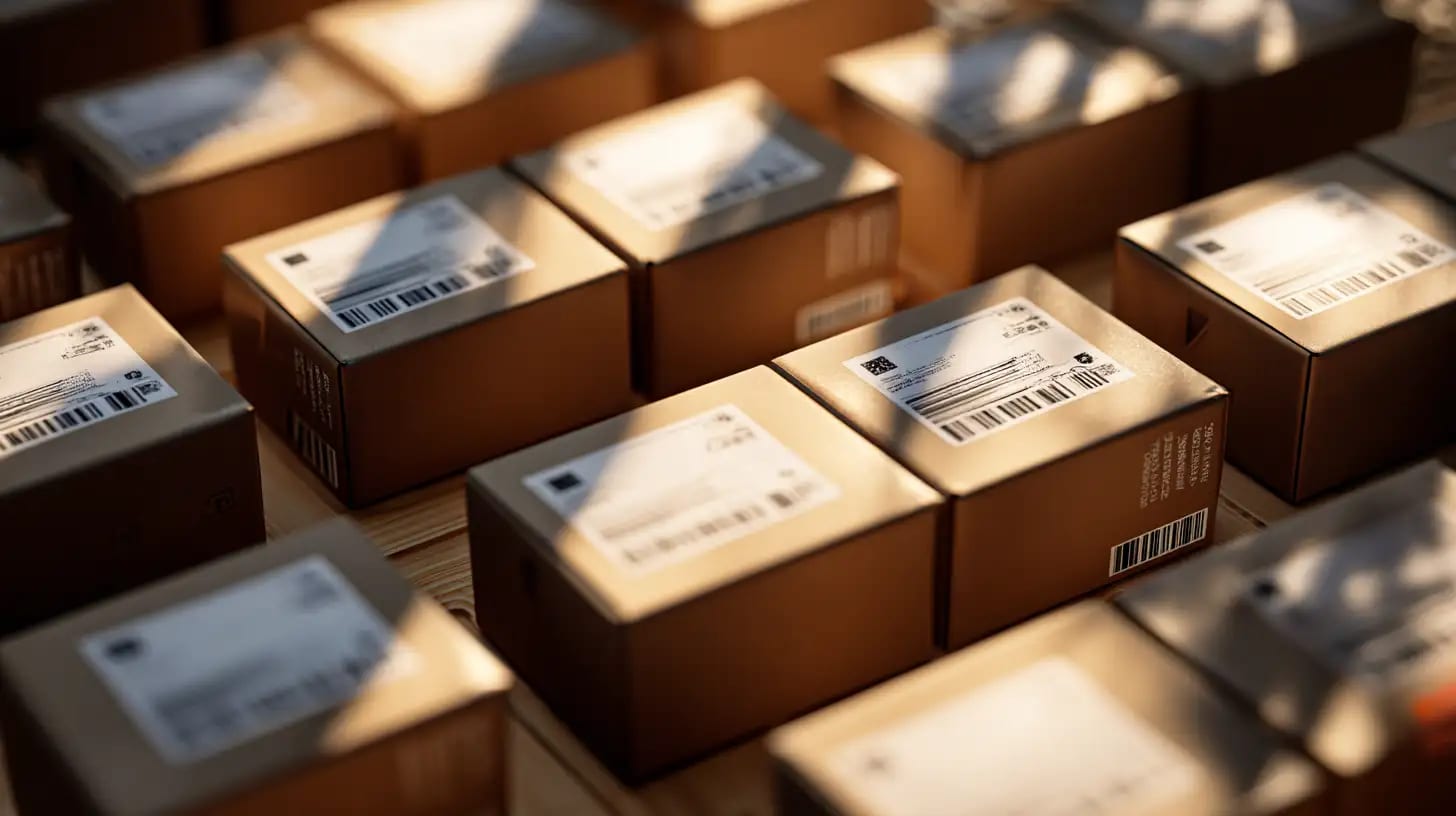 Rows of labeled boxes ready to ship