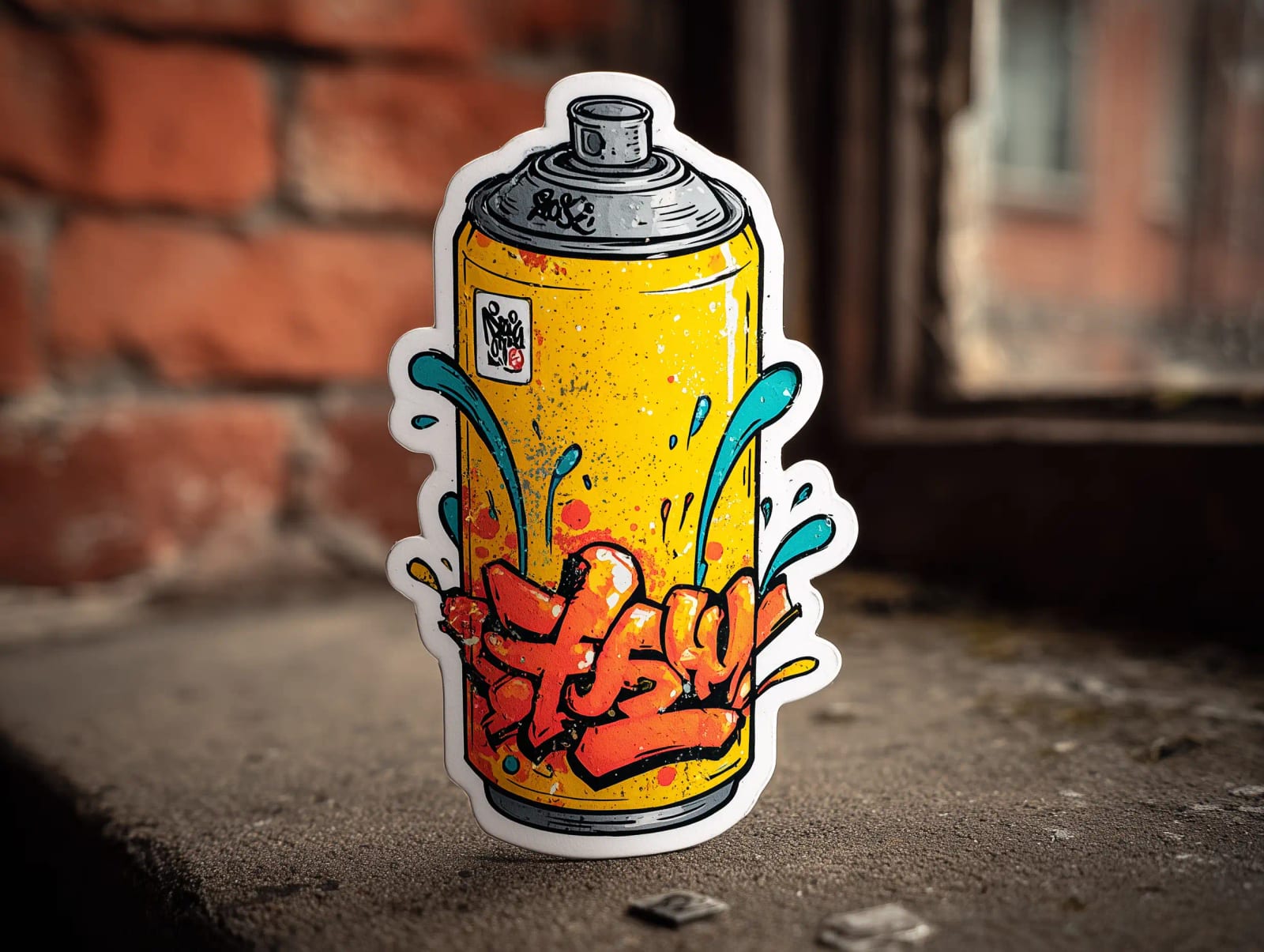 Die-cut spray can sticker